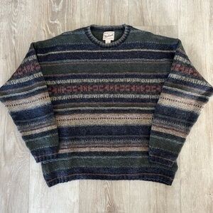 Woolrich Men's Vintage Fair Isle Striped Crewneck Sweater - Green, Blue, Brown
